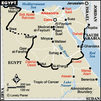 overzichtkaart route in Egypte